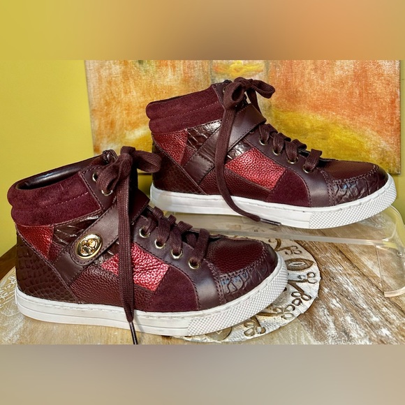 EUC Coach “Pembroke Patchwork” High top Leather Sneakers. Oxblood Size 5 - Picture 5 of 9